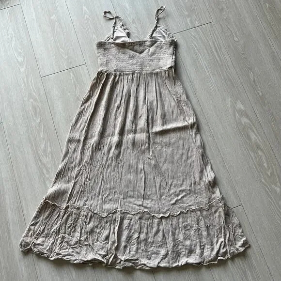 Hint Of Blush Dress Small Crochet Top Boho Tan Flaws - Picture 3 of 12